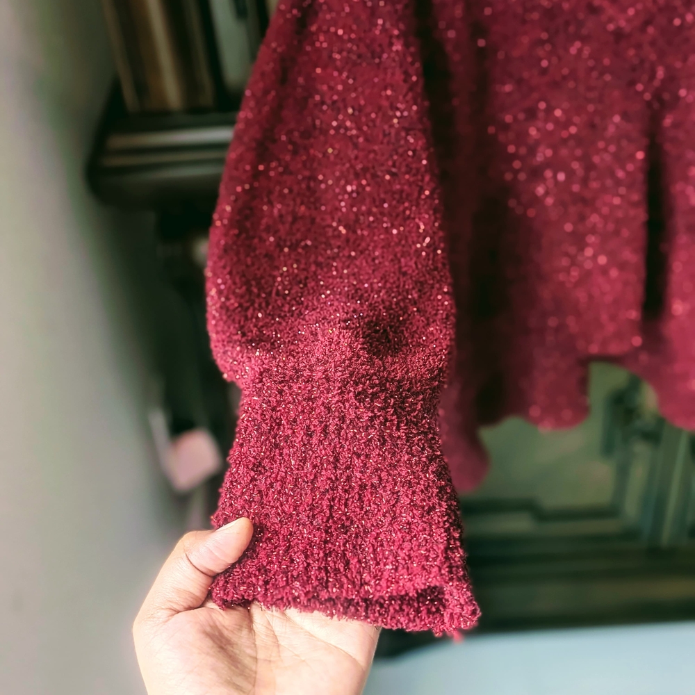 Ava & Viv Burgundy Marled V-Neck Boucle Knit Sweater Plus Size 1x - Picture 5 of 6